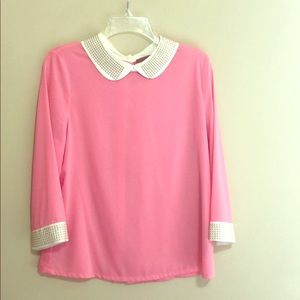 I.Madeline pink blouse with beaded collar-cuffs.